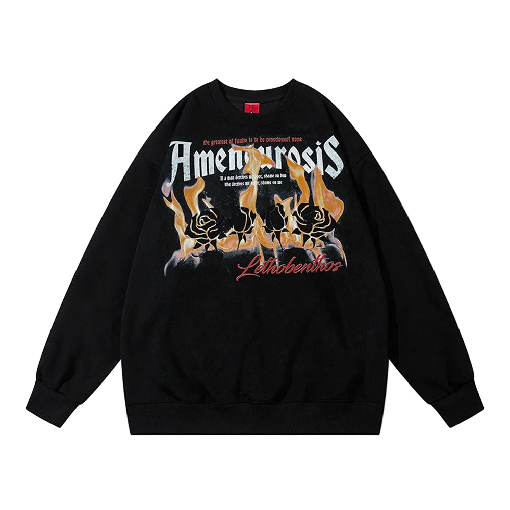 Men’s Casual Flame Graphic Cotton Streetwear Sweatshirt