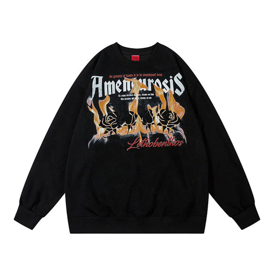 Men’s Casual Flame Graphic Cotton Streetwear Sweatshirt