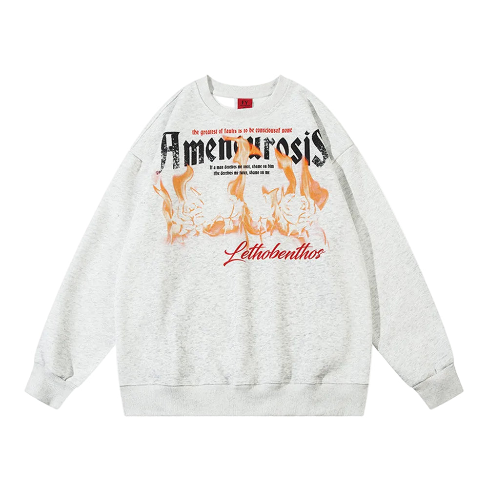 Men’s Casual Flame Graphic Cotton Streetwear Sweatshirt