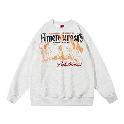 Men’s Casual Flame Graphic Cotton Streetwear Sweatshirt