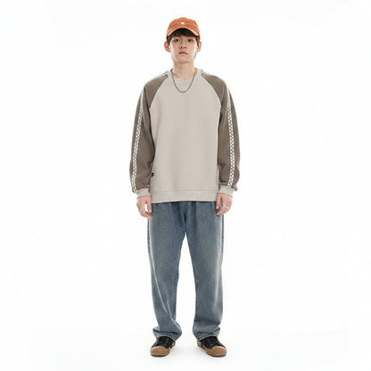 Men’s Retro Contrast Color Striped Sweatshirt Loose Fit