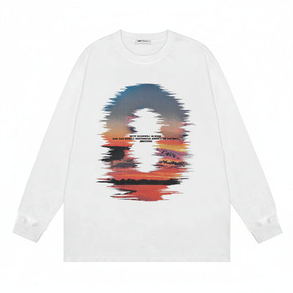 Men’s Sunset Reflection Printed Sweatshirt Loose Fit Casual