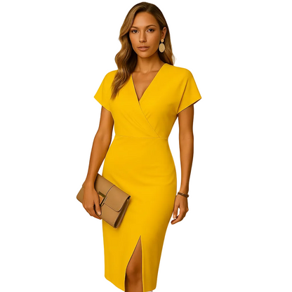 Women’s Elegant V-Neck Midi Slit Dress