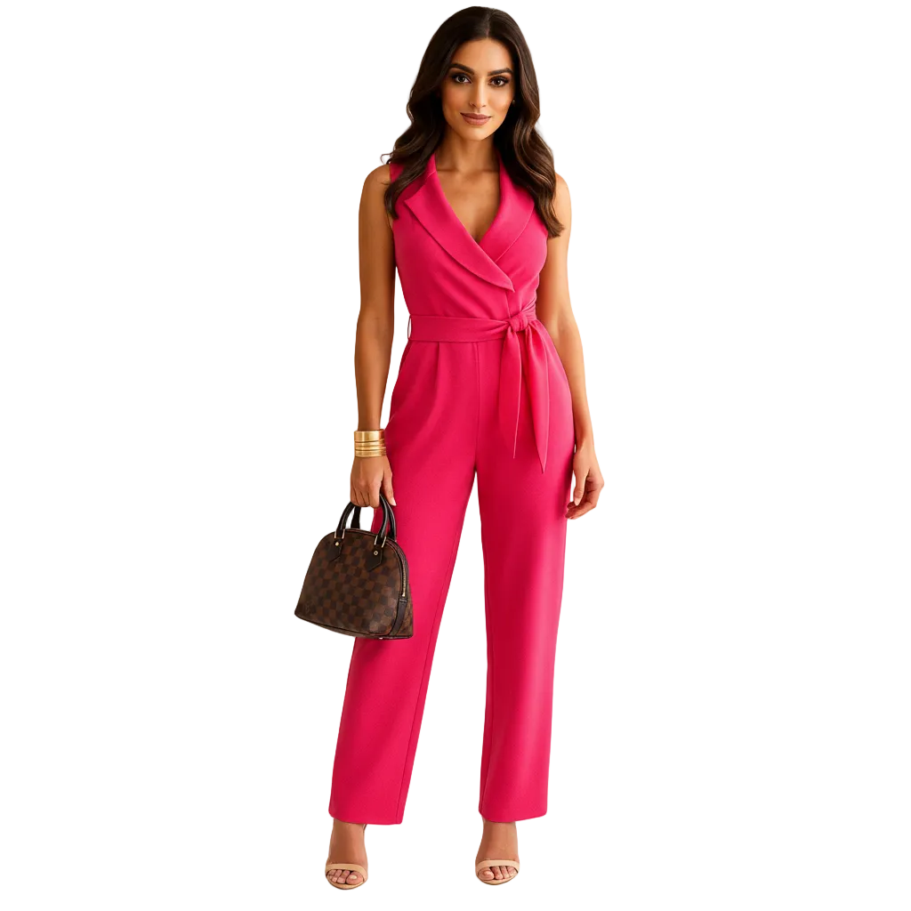 Women’s Wrap-Front Wide-Leg Jumpsuit – Elegant Business & Formal Outfit