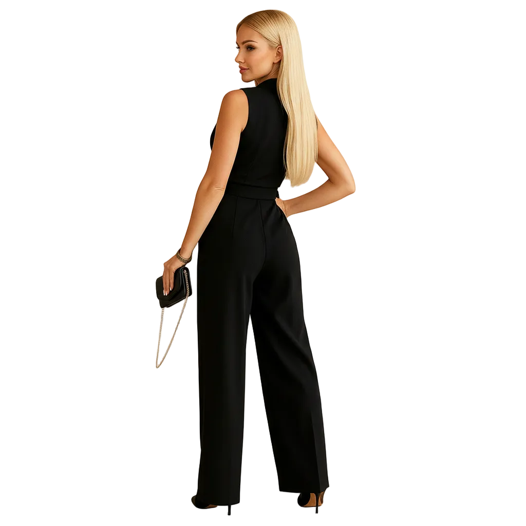 Women’s Wrap-Front Wide-Leg Jumpsuit – Elegant Business & Formal Outfit